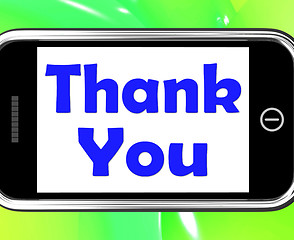 Image showing Thank You On Phone Shows Gratitude Texts And Appreciation