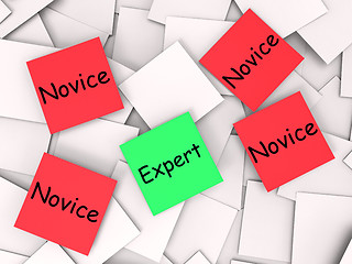 Image showing Expert Novice Post-It Notes Mean Experienced Or Inexperienced