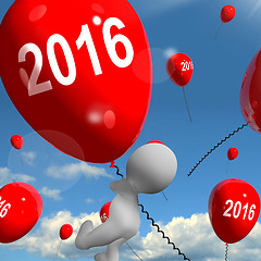 Image showing Two Thousand Sixteen on Balloons Shows Year 2016