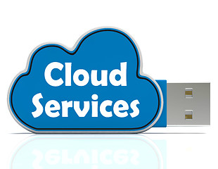 Image showing Cloud Services Memory Stick Shows Internet File Backup And Shari