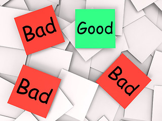 Image showing Good Bad Post-It Notes Show Excellent Or Dreadful