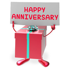 Image showing Happy Anniversary Sign and Gift Shows Cheerful Festivities and P