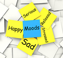 Image showing Moods Post-It Note Shows State Of Mind