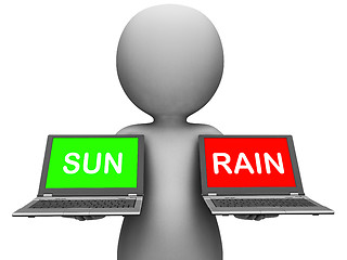 Image showing Sun Rain Laptops Shows Weather Forecast Sunny or Raining