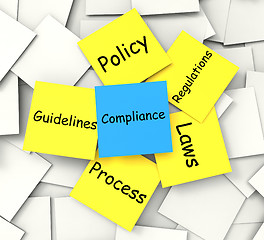 Image showing Compliance Post-It Note Shows Conforming To Regulations And Poli