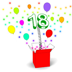 Image showing Number Eighteen Surprise Box Means Party Decorations And Sparkli