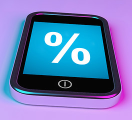 Image showing Percent Sign On Phone Shows Percentage Discount Or Investment