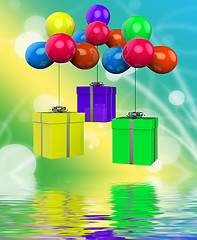 Image showing Balloons With Presents Displays Surprise Party And Birthday Pres