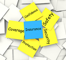 Image showing Insurance Post-It Note Shows Financial Security And Coverage