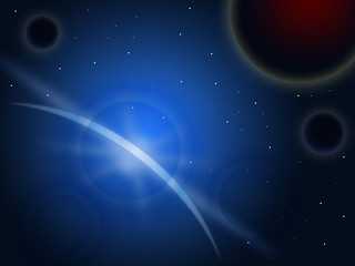 Image showing Blue Star Behind Planet Shows Galactic Horizon Or Star field