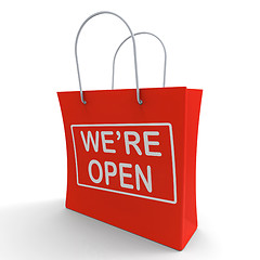 Image showing We\'re Open Shopping Bag Shows New Store Launch