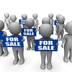Image showing Characters Holding For Sale Signs Show Offers And Promotions