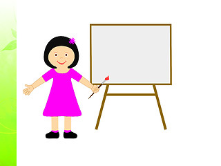 Image showing Girl With Brush Shows Child Creativity Or Painting Homework