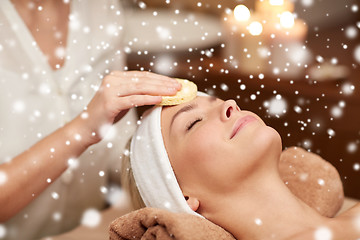 Image showing close up of woman having face cleaning in spa