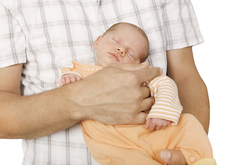 Image showing Baby sleeping on the arm