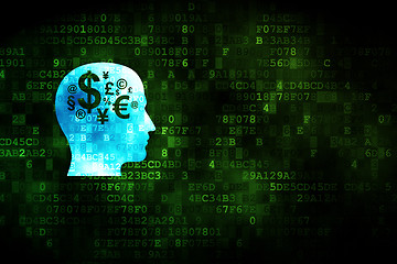 Image showing Finance concept: Head With Finance Symbol on digital background