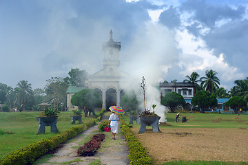 Image showing Filipino village with churchgoer