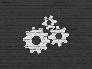 Image showing Marketing concept: Gears on wall background