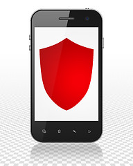 Image showing Protection concept: Smartphone with Shield on display