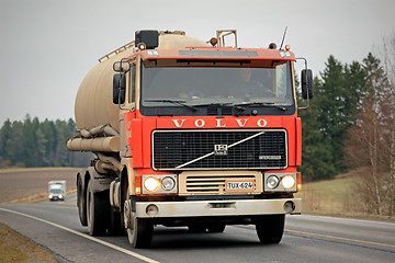 Image showing Red Volvo F12 Tank Truck on the Road