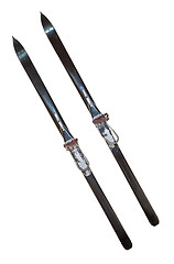 Image showing Pair of old wooden skis