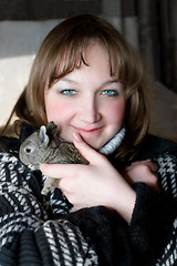 Image showing beautiful women and rabbit