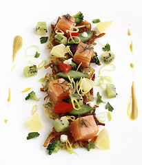 Image showing Potato pancakes with smoked salmon