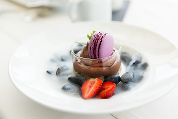 Image showing close up of chocolate dessert at restaurant