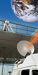 Image showing Upload satellite dish and globe