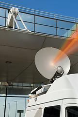 Image showing Mobile satellite dish and beam