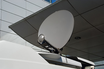 Image showing Mobile satellite dish and beam