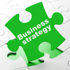 Image showing Business concept: Business Strategy on puzzle background