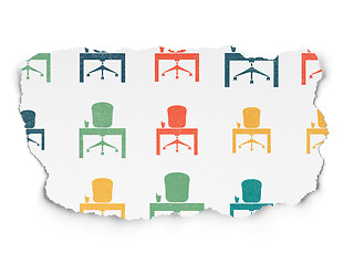 Image showing Business concept: Office icons on Torn Paper background