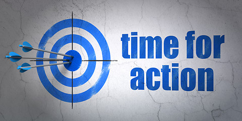 Image showing Timeline concept: target and Time for Action on wall background