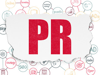 Image showing Marketing concept: PR on Torn Paper background