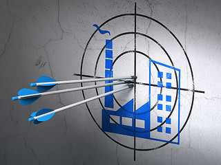 Image showing Business concept: arrows in Industry Building target on wall background