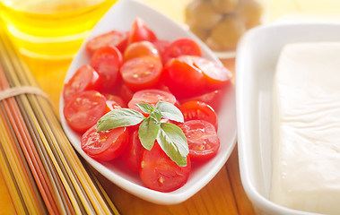 Image showing cheese, pasta and tomato