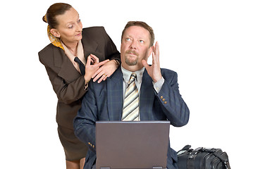 Image showing Brainstorming business couple