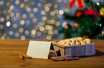 Image showing close up of christmas oat cookies on wooden table