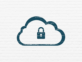 Image showing Cloud computing concept: Cloud With Padlock on wall background