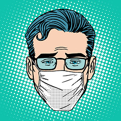 Image showing Retro Emoji sore virus infection medical mask face man