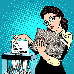 Image showing Paper shredder top secret document destroys the Secretary