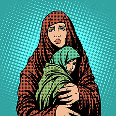 Image showing Mother and child refugees foreigners immigrants