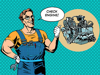 Image showing Fun mechanic check engine repair car
