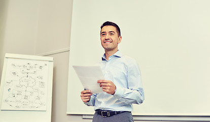 Image showing smiling businessman on presentation in office