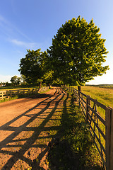 Image showing rural road . wooden fence