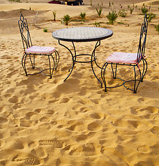 Image showing table and seat in desert  sahara morocco    africa yellow sand