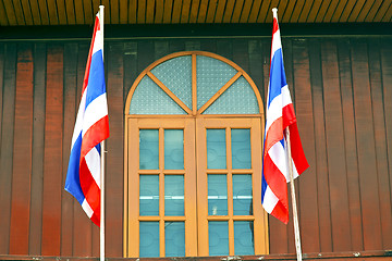 Image showing temple   in  bangkok thailand    blind and terrace   flag 