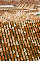 Image showing minaret old    tile roof   the   city 