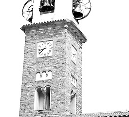 Image showing  building  clock tower in italy europe old  stone and bell